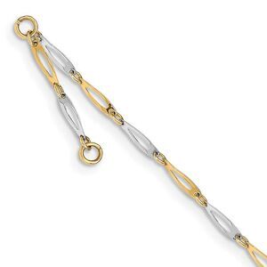 2.2mm 14k Two Tone Gold Polished Link Anklet, 9.5-10.5 Inch